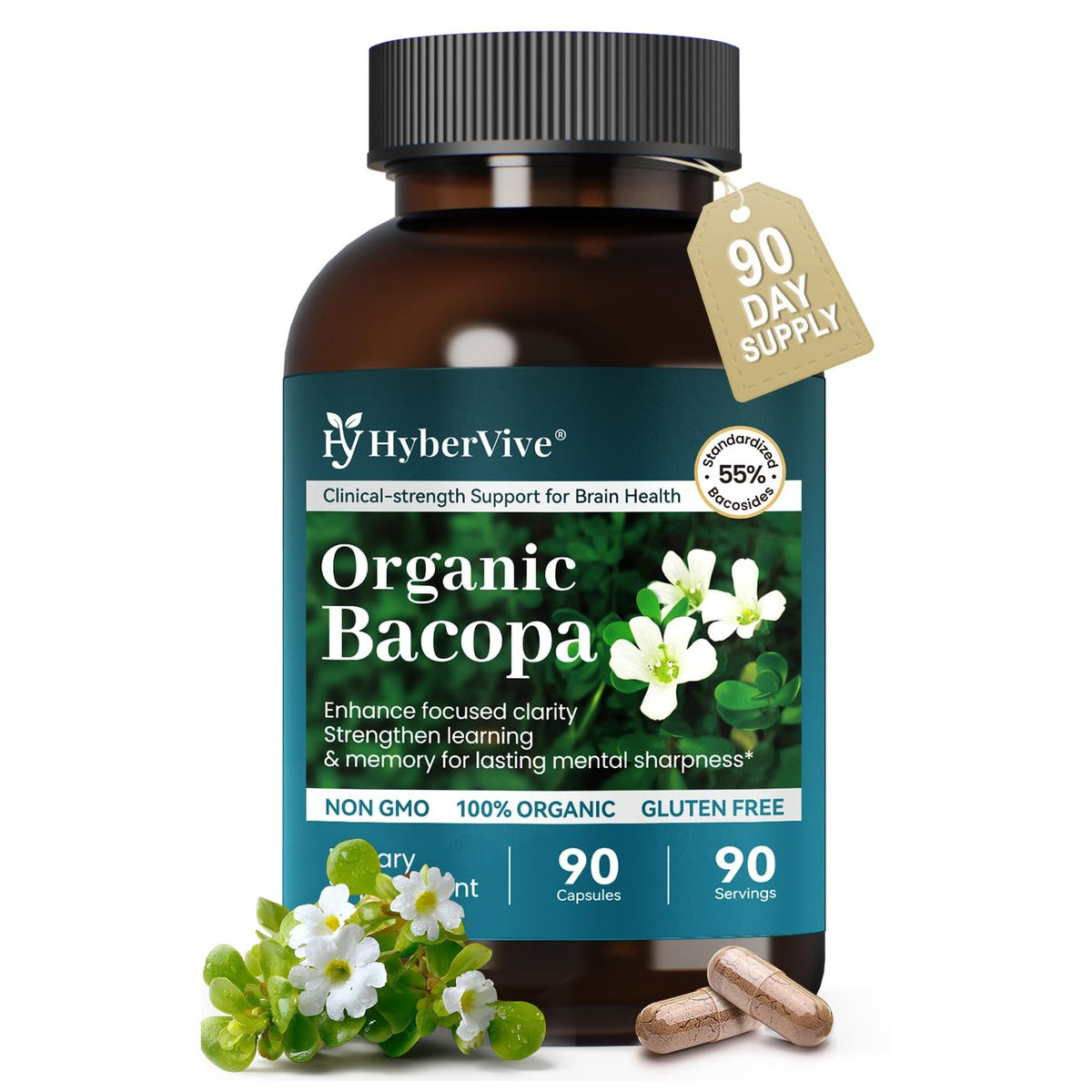 Organic Bacopa Monnieri Supplement 300 mg, Standardized to ≥55% Bacosides
