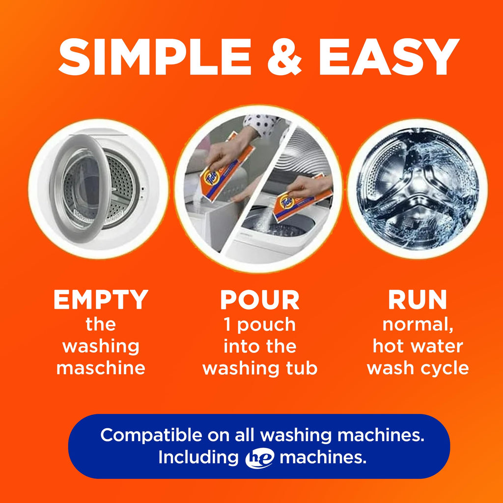 Buy now Tide Washing Machine Cleaner 52 Week Supply with Oxi for Front and Top Loader Washer Machines, Deep Cleaning Residue & Odor Eliminator, 12 Month Supply (Packaging May Vary) at indiglob india