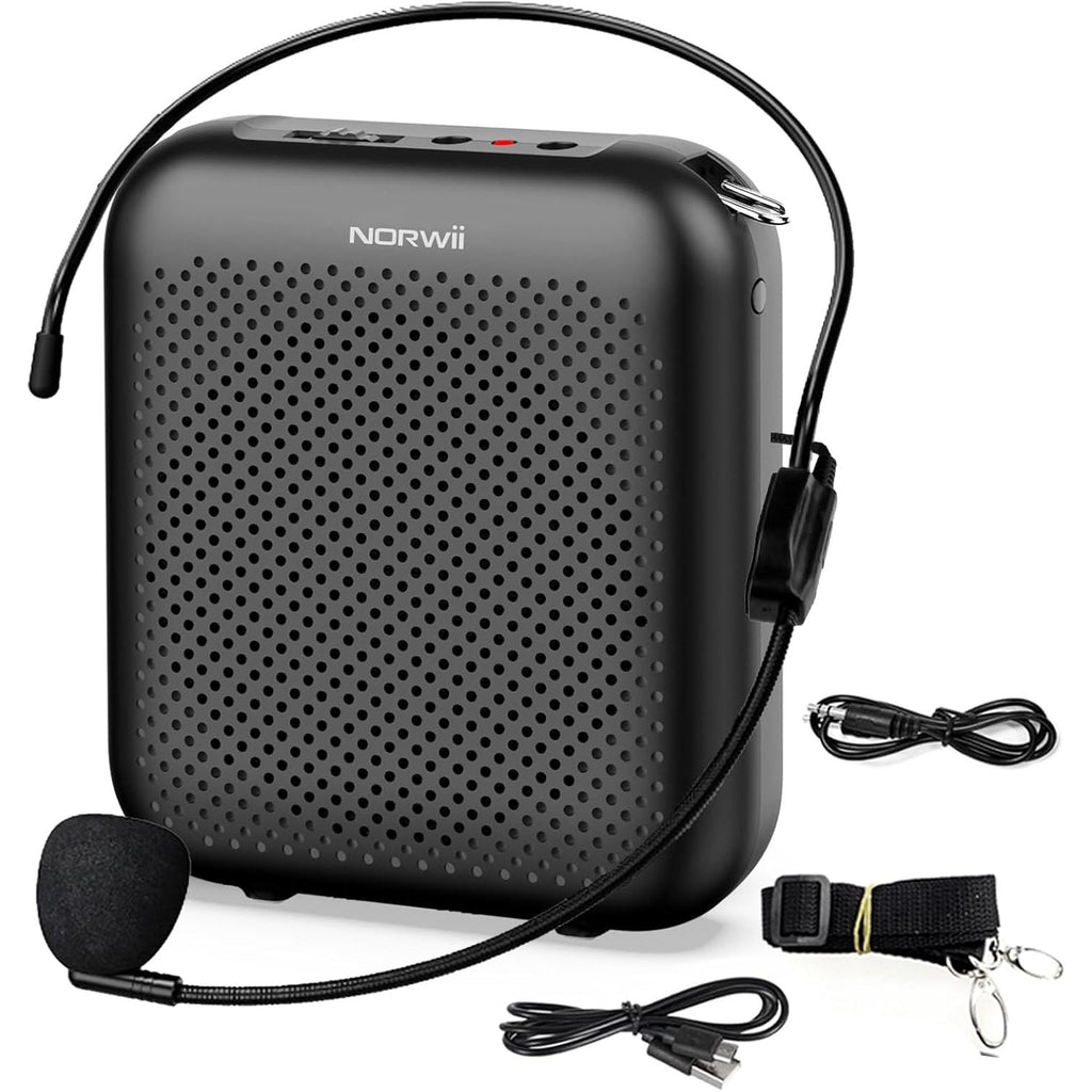 Buy now Norwii Bluetooth Voice Amplifier, Power Amplifiers, Portable Mini Wired Microphone Headset for Teacher Classroom & Outdoor Lectures, Teaching, Tour Guides, USB-C Rechargeable - 2000mAh, Black at indiglob india