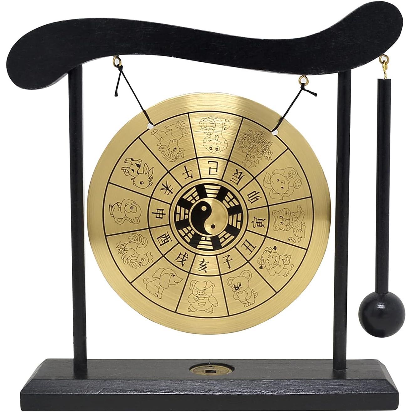 Buy now Feng Shui Brass Gong Desktop Zen Art for Fortune + Free Red String Bracelet H1301 W1649 at indiglob india