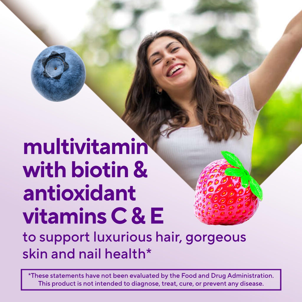 Vitafusion Hair Skin and Nails Vitamins | Biotin 5000mcg | 135 Gummies | for Women and Men | Berry Flavor | Gluten-Free Adult Gummy Multivitamin Supplement