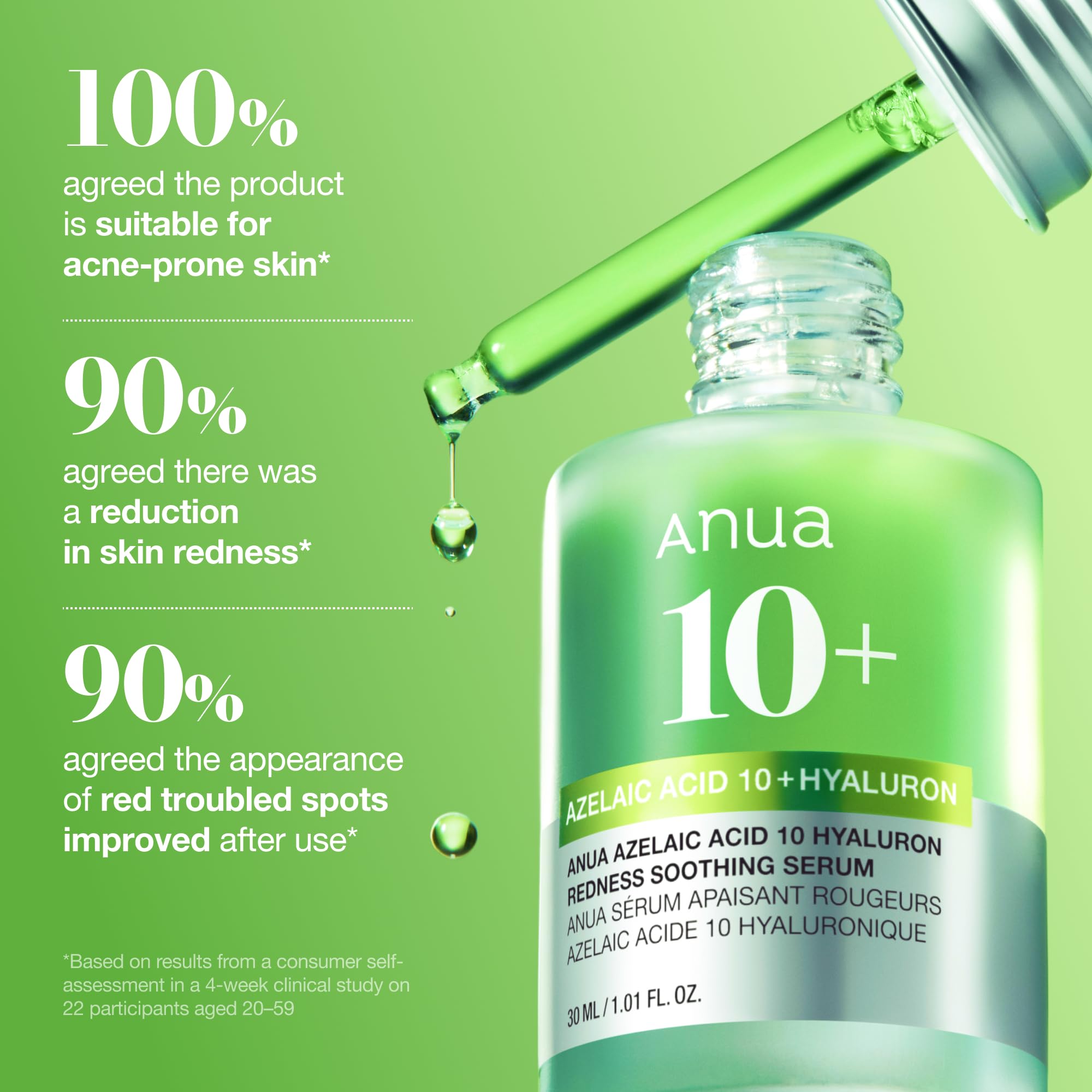 Anua Azelaic Acid 10 Hyaluron Redness Soothing Serum, 1.01 fl oz | Facial Serum for Blemish-Prone & Oily-Prone Skin, Lightweight & Hydrating Blemish Care, Hyaluronic Acid, Korean Skincare