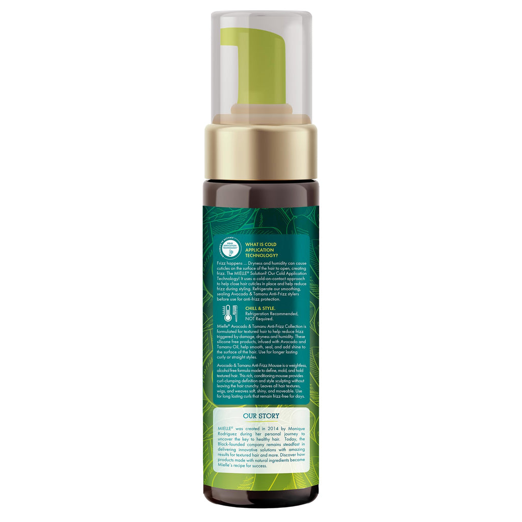 Mielle Organics Avocado & Tamanu Curly Hair Mousse - Anti Frizz Hair Foam for Curly, Wavy, Coily Styles - Medium Hold Styling to Define & Control for a Soft, Natural Shine Finish (7.5oz)
