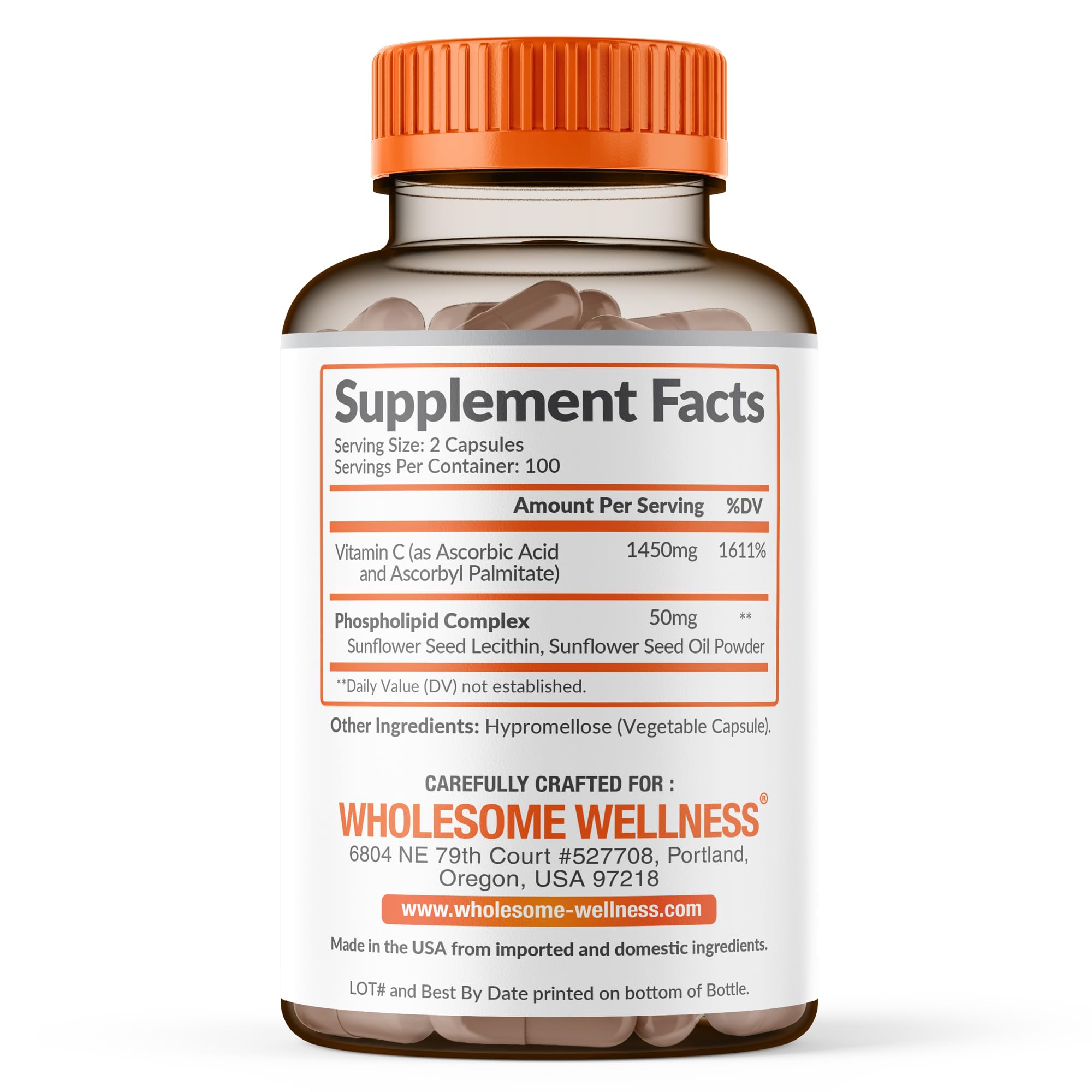 Wholesome Wellness Liposomal Vitamin C Capsules (200 Pills 1500mg Buffered) High Absorption, Immune System & Collagen Booster, High Dose Fat Soluble Immunity Support Ascorbic Acid, Natural Vegan