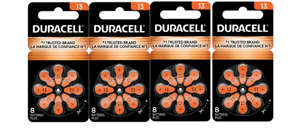 Duracell Hearing Aid Batteries Orange Size 13, 32 Count Pack, 13A Size Hearing Aid Battery with Long-Lasting Power, Extra-Long EasyTab Install for Hearing Aid Devices
