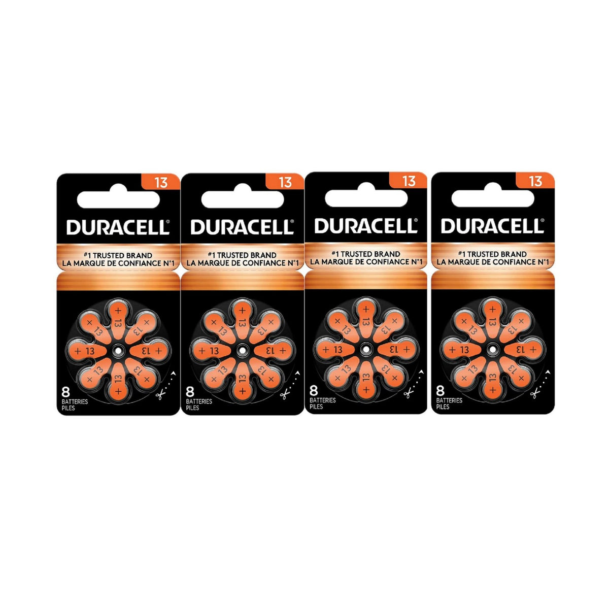 Duracell Hearing Aid Batteries Orange Size 13, 32 Count Pack, 13A Size Hearing Aid Battery with Long-Lasting Power, Extra-Long EasyTab Install for Hearing Aid Devices