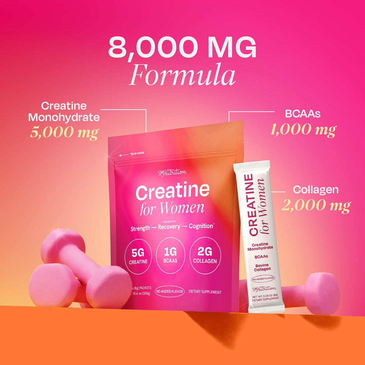 Creatine for Women with Collagen Peptides, Stick Packs, Strength Support