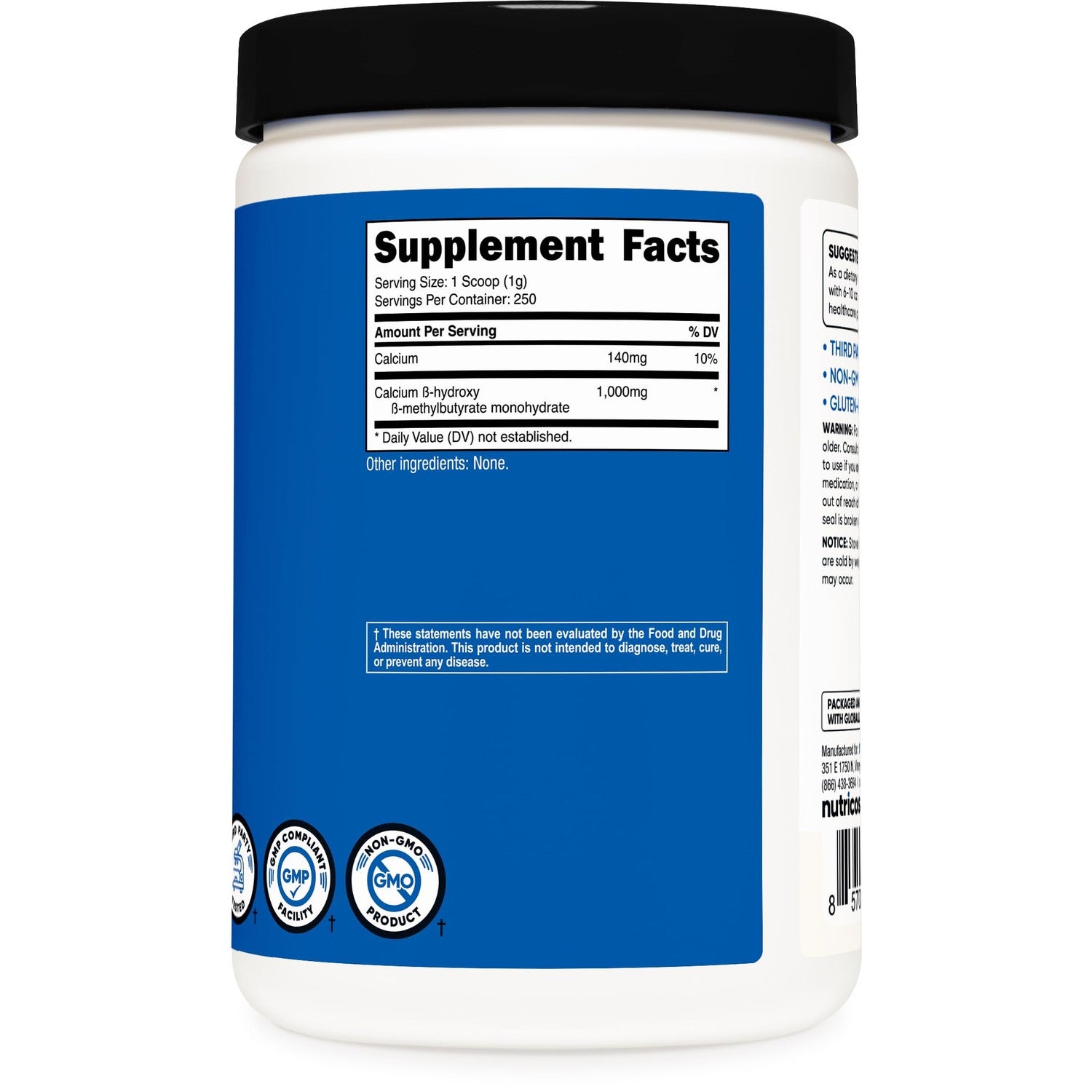 Nutricost HMB Powder (Beta-Hydroxy Beta-Methylbutyrate) 250 Grams | Gluten Free & GMO-Free