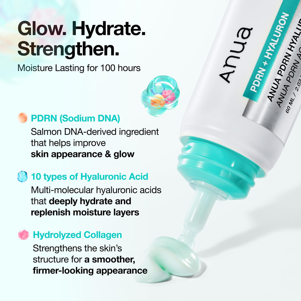 Anua PDRN Hyaluronic Acid 100 Moisturizing Cream, 2.02 fl oz | Lightweight, Non-Greasy Hydrating Face Moisturizer with Salmon DNA for Glass Skin, Korean Skincare