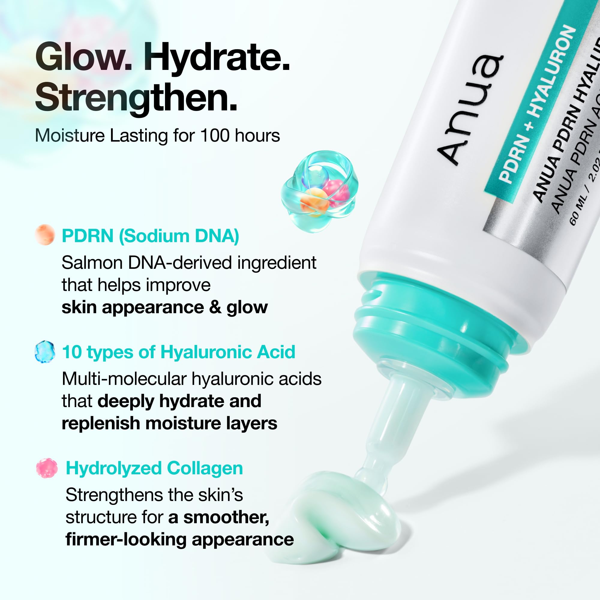 Anua PDRN Hyaluronic Acid 100 Moisturizing Cream, 2.02 fl oz | Lightweight, Non-Greasy Hydrating Face Moisturizer with Salmon DNA for Glass Skin, Korean Skincare