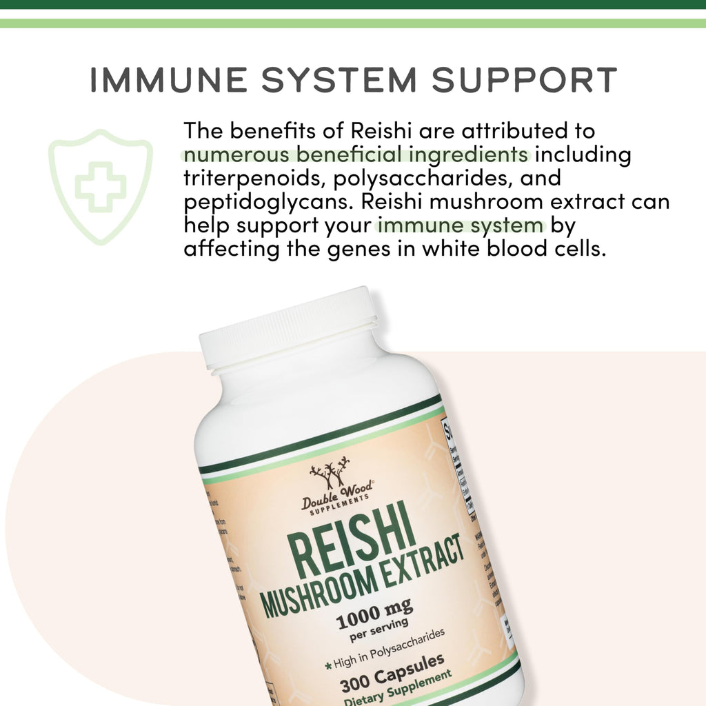 Reishi 1,000mg 4:1 Extract, Immune, Stress + Sleep Support, 300 Capsules
