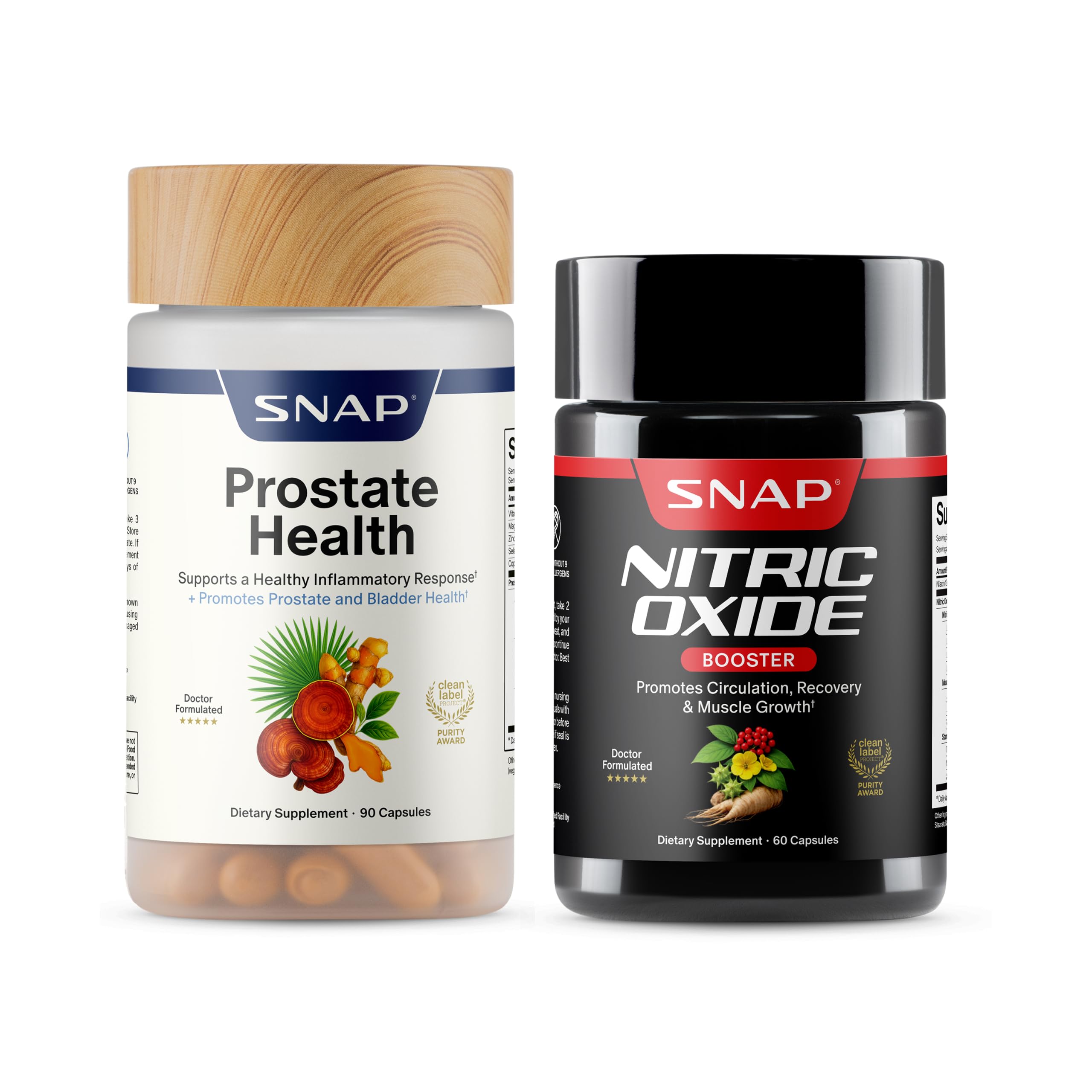 Snap Supplements Prostate Health + Nitric Oxide Booster Bundle, 90+60 Caps | Stinging Nettle, Saw Palmetto for Men, Prostate Support Supplement, Nitric Oxide Supplements for Men, L-Arginine L-Citrulline