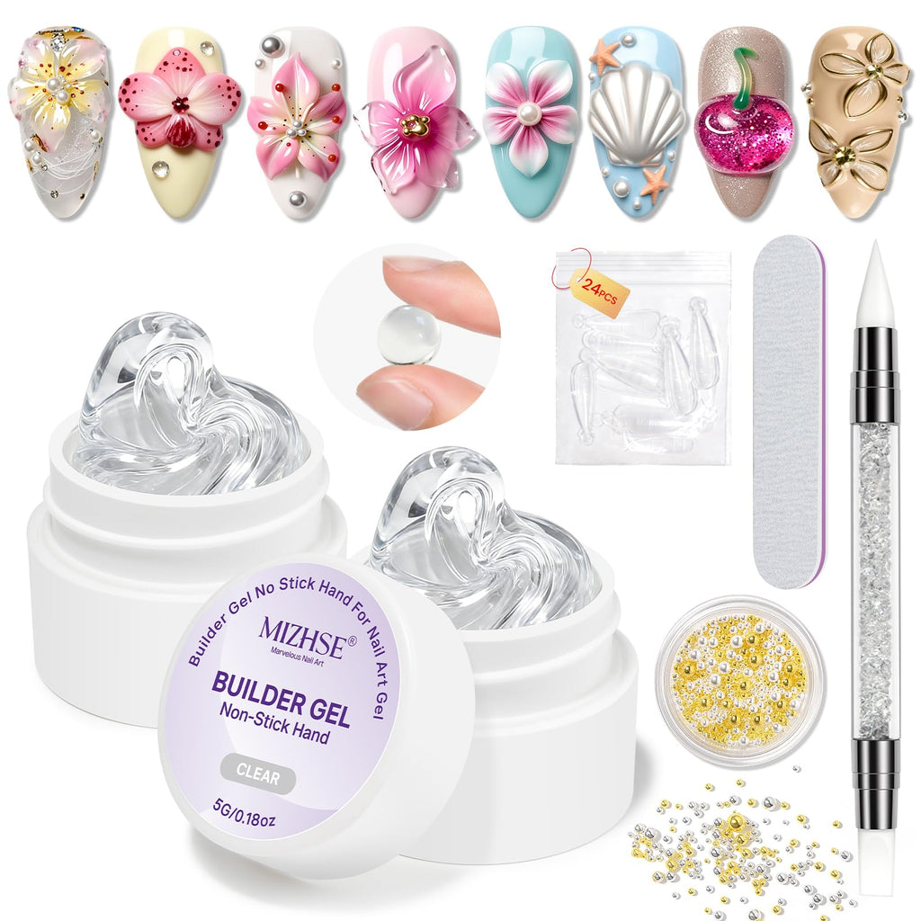 MIZHSE 3D Sculpting Gel set includes two non-stick jars ideal for creating stunning nail art designs and embellishments.