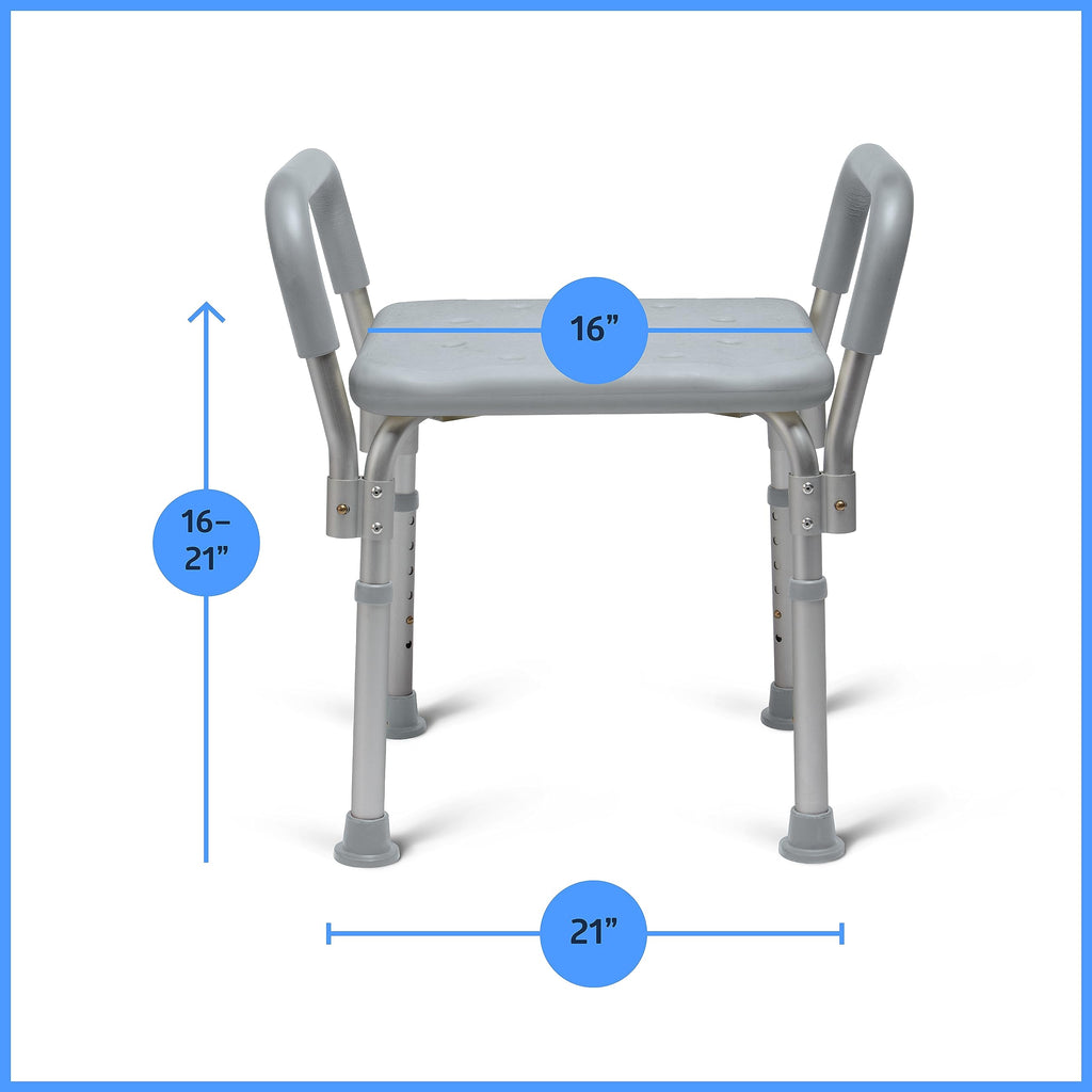 Medline Backless Shower Chair with Arms - 350 lb. capacity, Bench, Stool, Seat for Elderly, Seniors Independent Adult and Disabled Adults