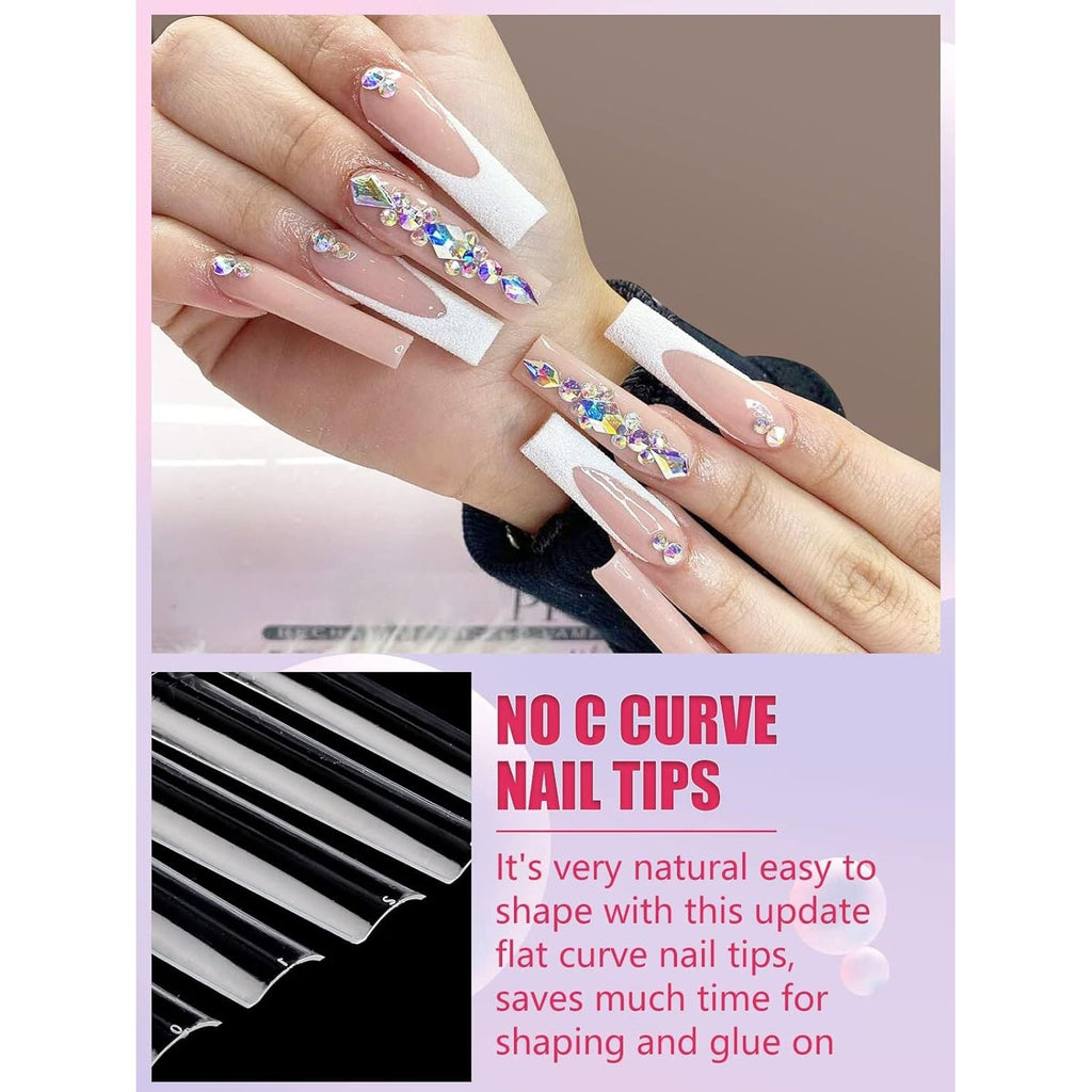 Buy now LIONVISON 504PCS No C Curve Clear Nail Tips for Acrylic Nails Professional, 3XL Extra Long Flat Tapered Square Nail Tips, 12 Sizes Half Cover Straight French Fake Nail Tips for Nail Salons Home at indiglob india