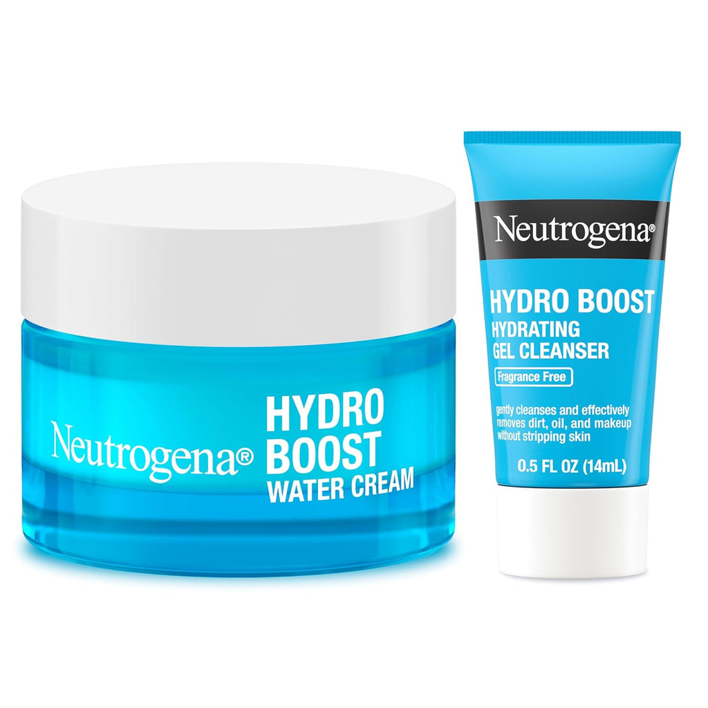Buy now Neutrogena Hydro Boost Skincare Set, Hydro Boost Water Cream Face Moisturizer for 72-Hour Hydration, 1.7 Fl Oz, & Hydro Boost Hydrating Gel Facial Cleanser Trial Size, 0.5 Fl Oz, 2 Pack, Clear at indiglob india