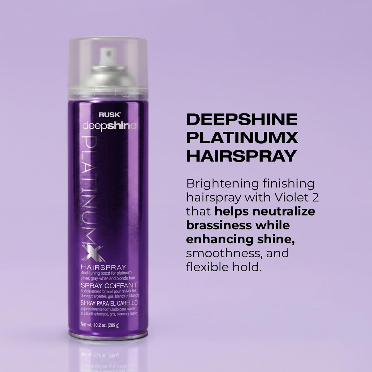 RUSK Deepshine PlatinumX Hairspray, Fast-Drying Finishing Spray, All-Day Humidity Resistance Provides Strong Hold, Shape, and Body for a Shiny Look, 10.2 oz