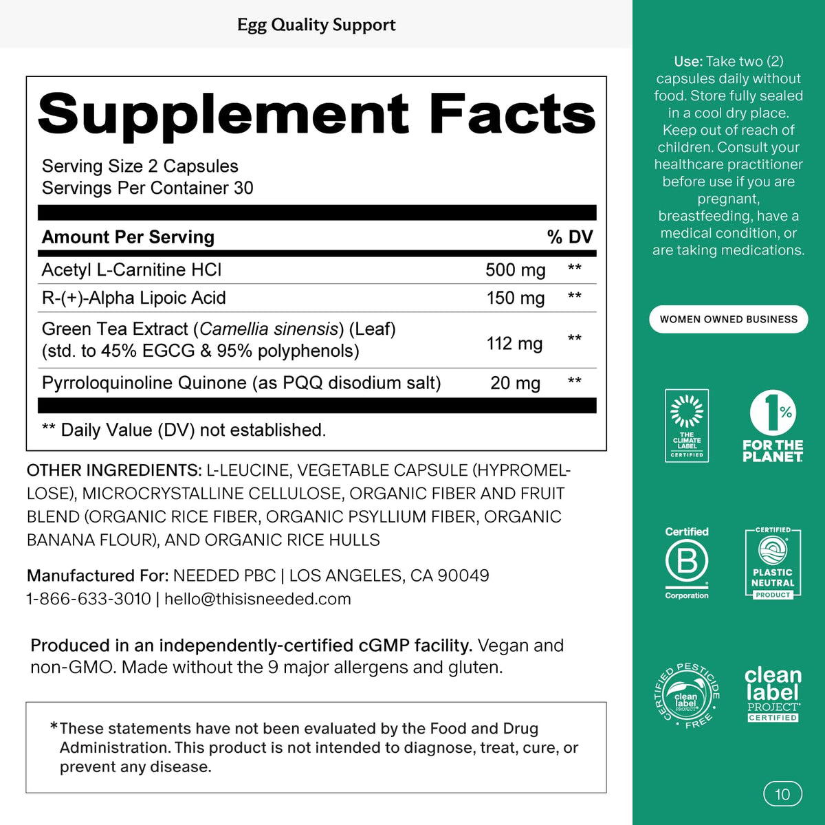Needed. Egg Quality Support, 60 Capsules, 30 Day Supply