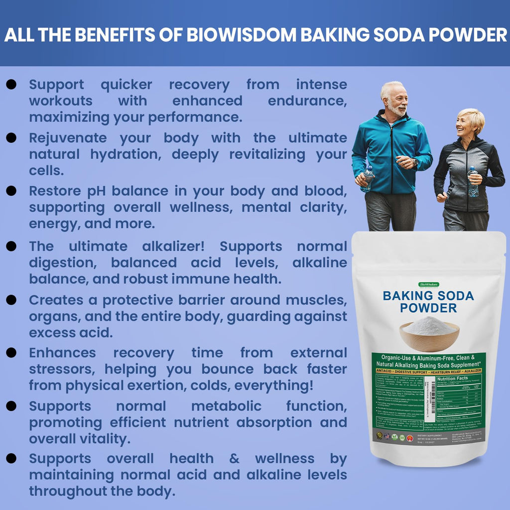 Baking Soda Powder for Organic Use, Grade 1 Aluminum Free Baking Soda, Natural No Chemicals, Pure Powder for Cooking, Stomach Acid, Kidney Supplement, 1lb