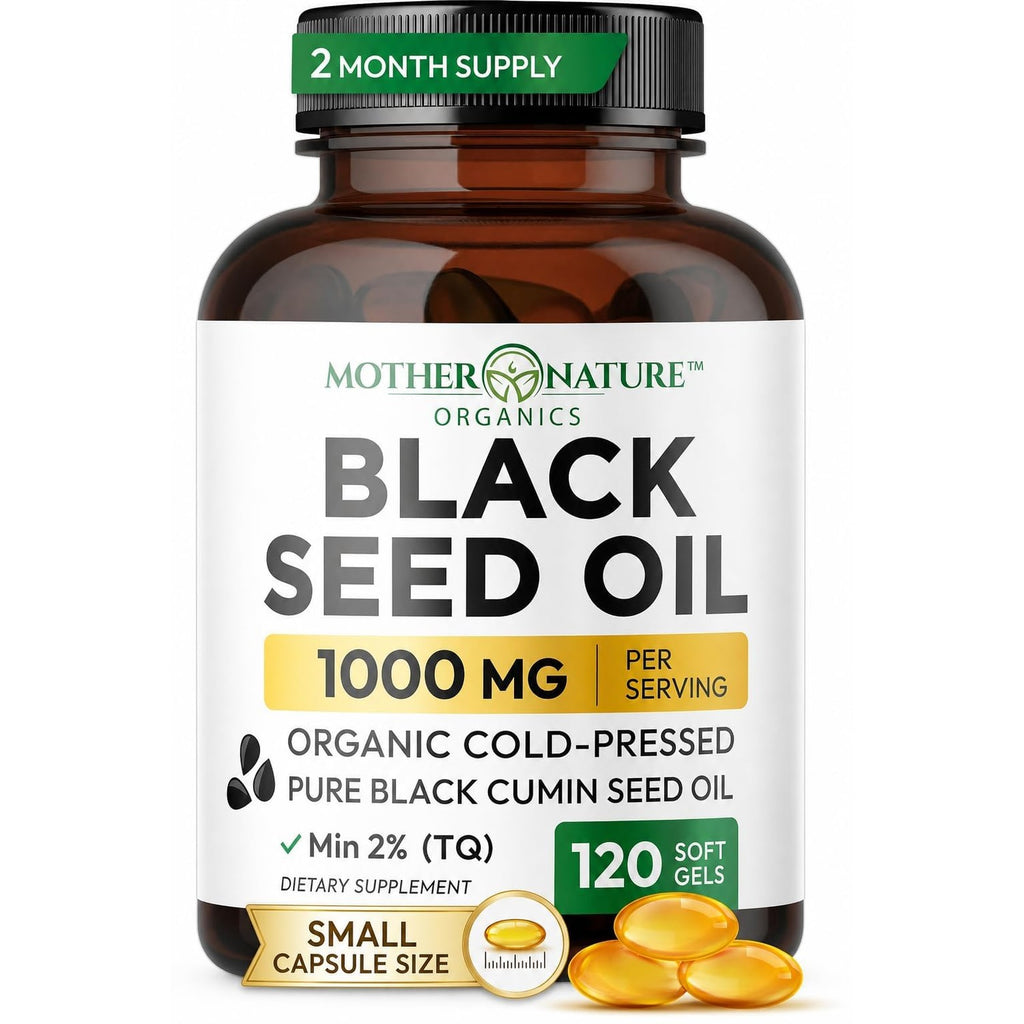 MNO Black Seed Oil Capsules 2000mg High TQ, 60 Count, Cold Pressed Supply | Organic cold pressed black cumin oil capsules with high TQ for immune & joint support, 1 month supply, 60 count