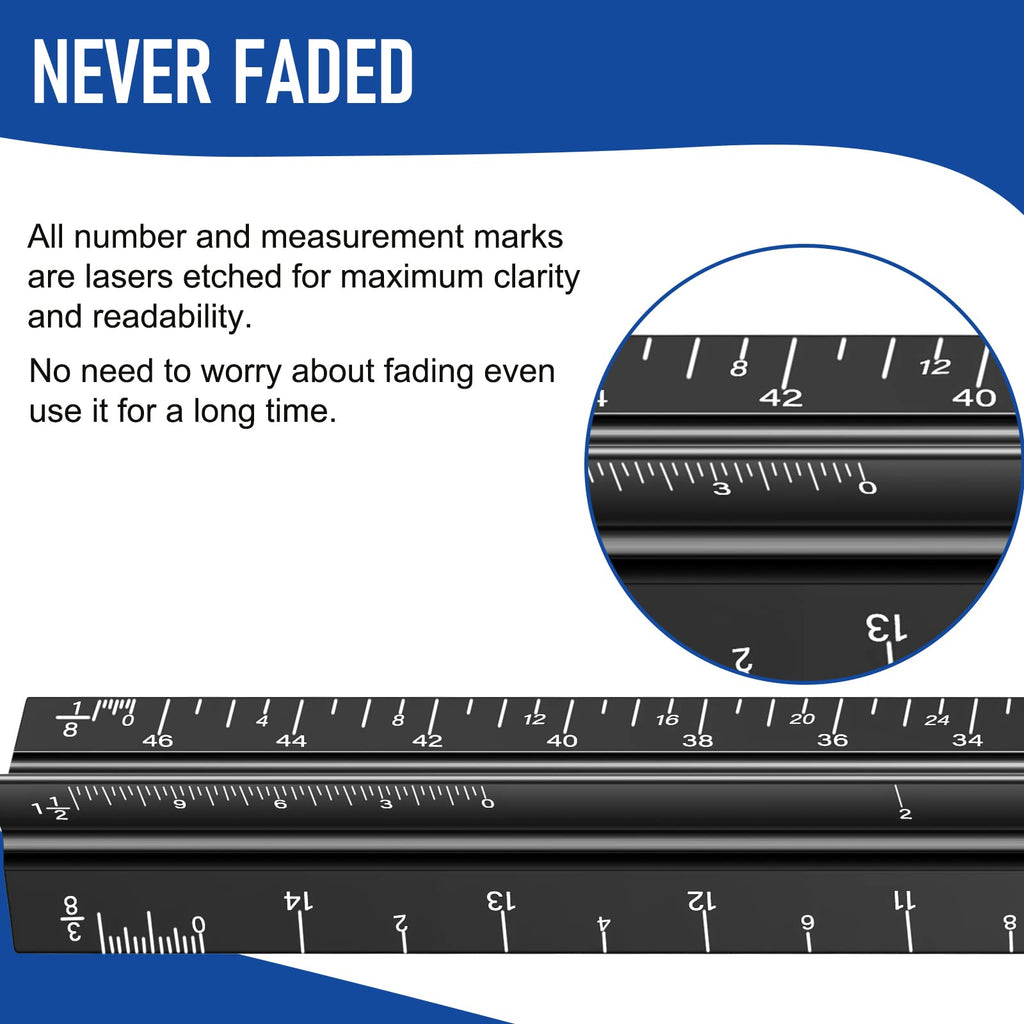 Engineering Architectural Scale Ruler for Blueprints, Metric Metal Ruler
