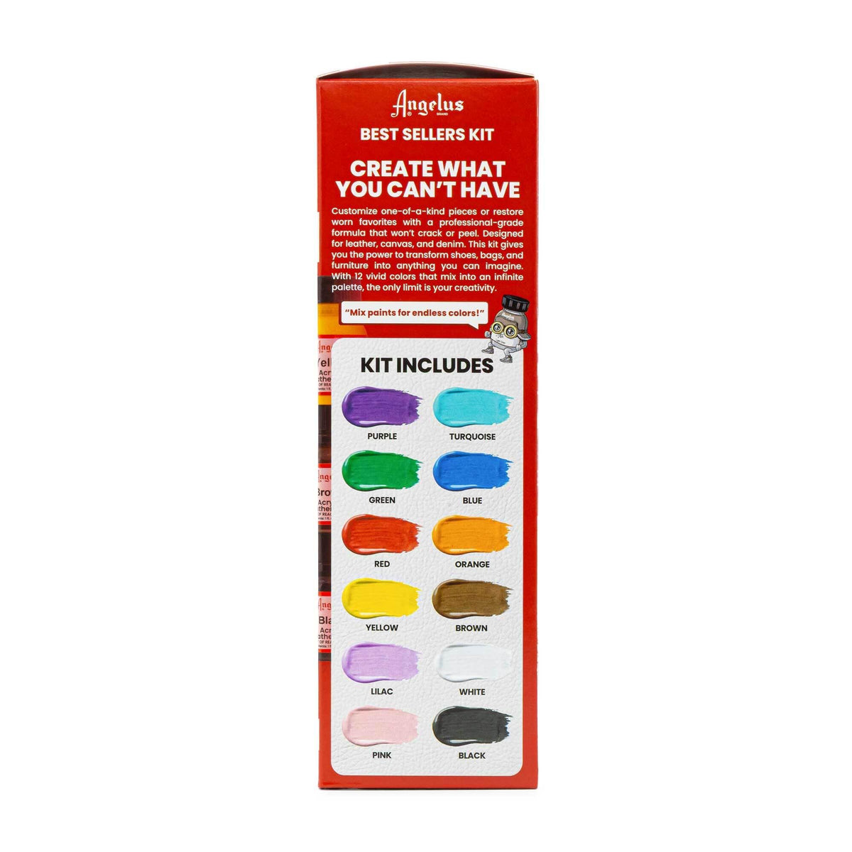 Angelus Acrylic Leather Paint, Best Sellers Kit, Flexible Paint For Shoes, Sneakers, Leather, Canvas, Furniture, and More - 12 Colors (1 oz Each)