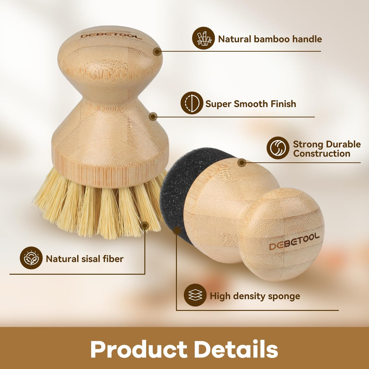 DEBETOOL Cutting Board Oil Applicator & Sisal Scrub Brush Set