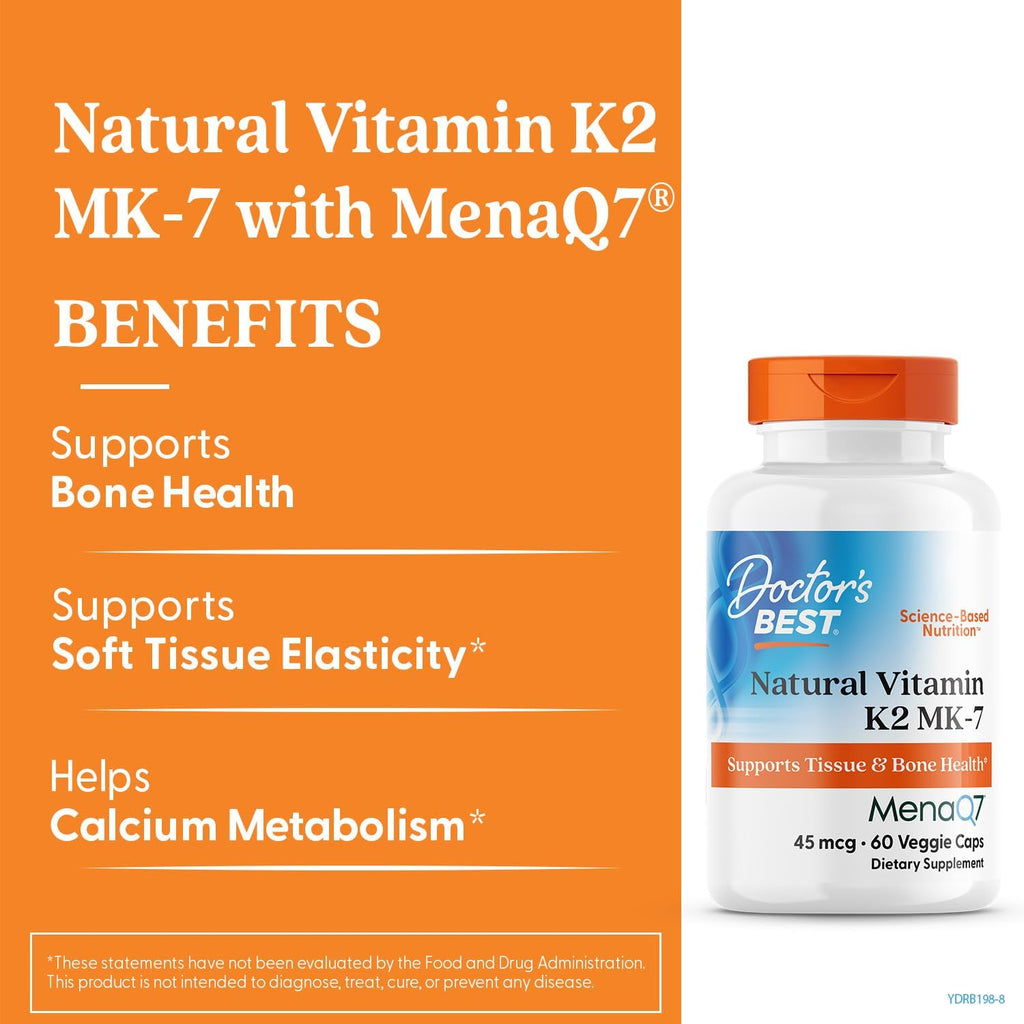 Buy now Doctors Best Natural Vitamin K2 MK-7, Supports Tissue & Bone Health, Non-GMO, Gluten Free, Soy Free, Vegan 60 Veggie Caps at indiglob india