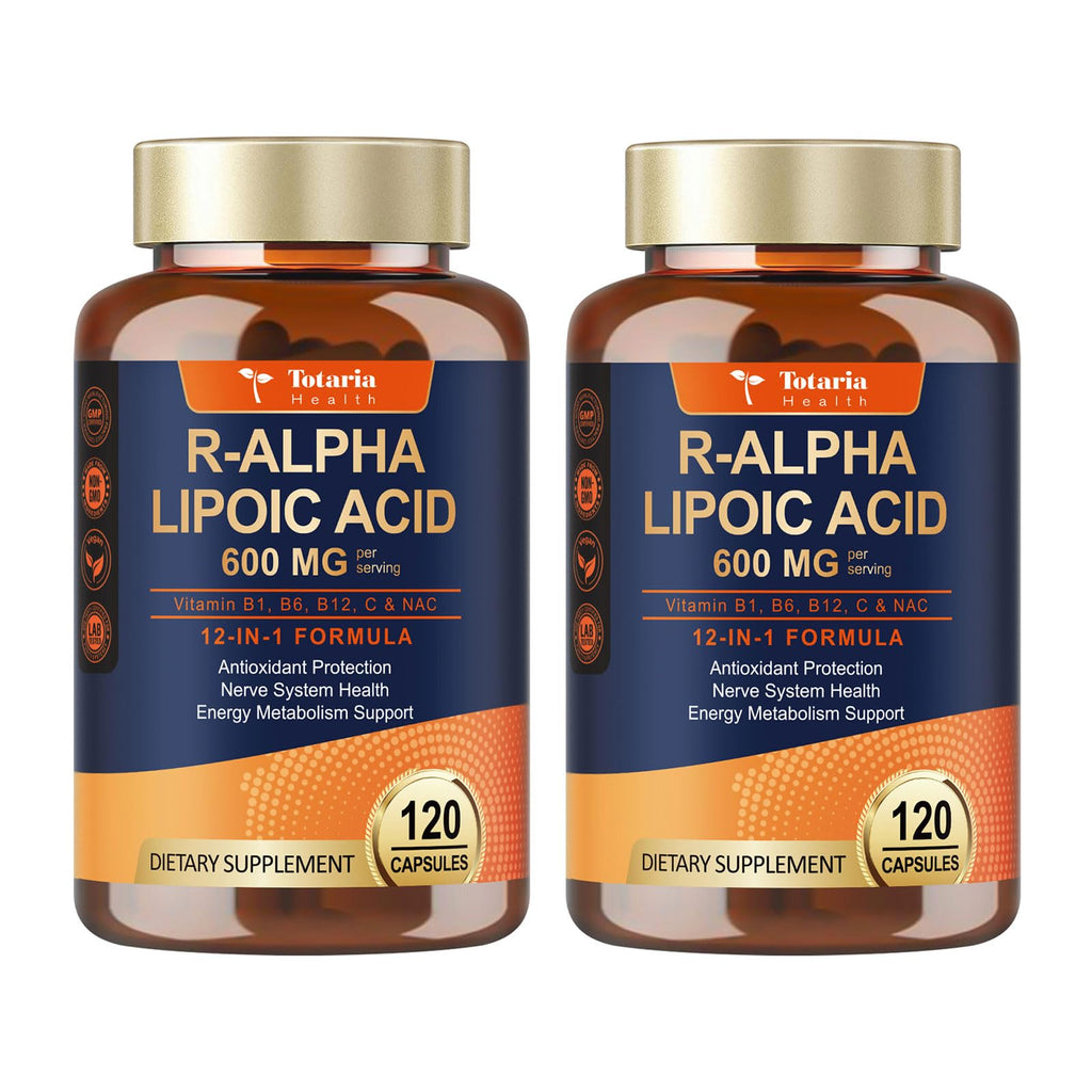 Totaria R Alpha Lipoic Acid 600mg - Stabilized ALA Supplement for Neuropathy Support Capsules, Nerve Health, Nervous System and Antioxidant, Non-GMO, Gluten Free, Vegan Safe 120 Counts