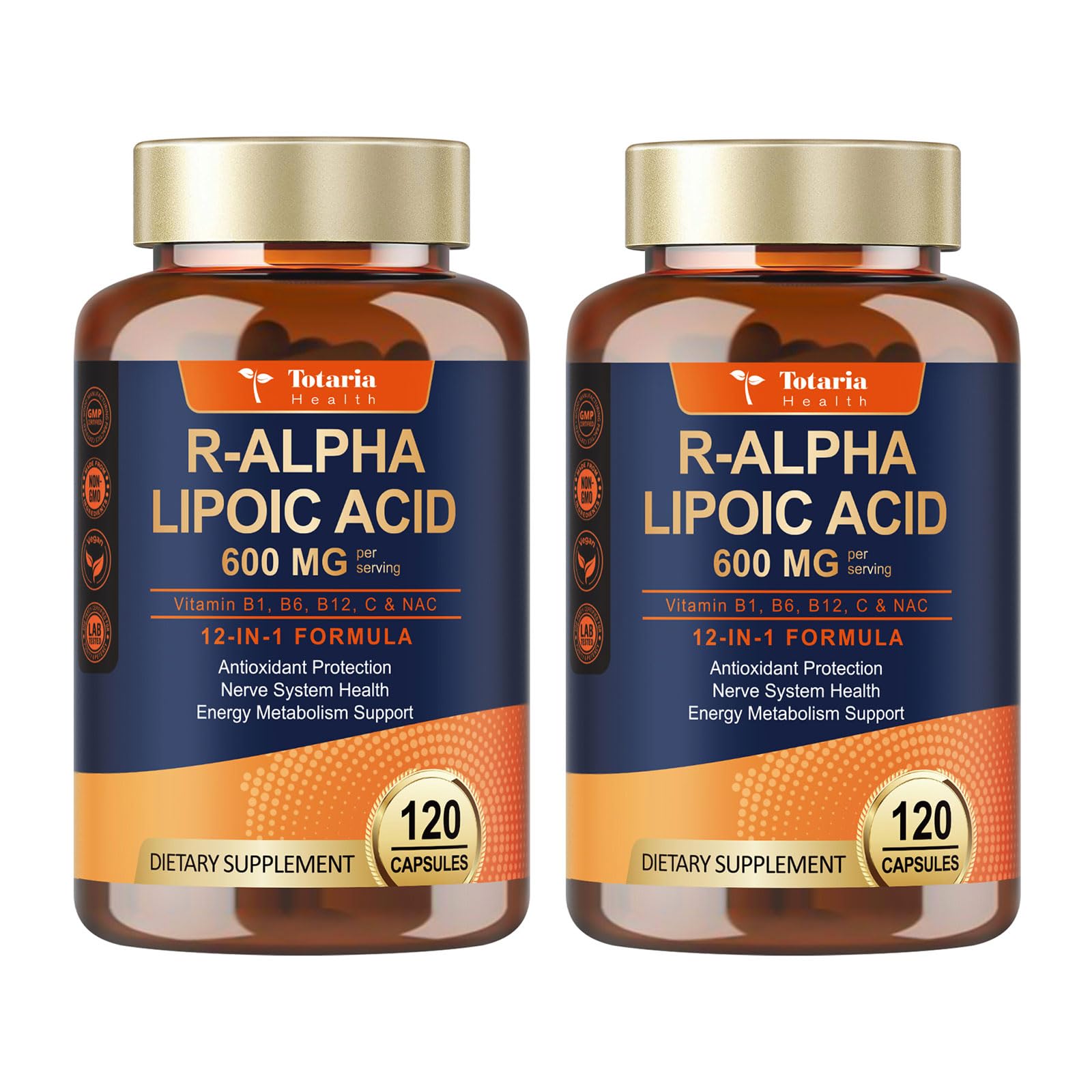 Totaria R Alpha Lipoic Acid 600mg - Stabilized ALA Supplement for Neuropathy Support Capsules, Nerve Health, Nervous System and Antioxidant, Non-GMO, Gluten Free, Vegan Safe 120 Counts