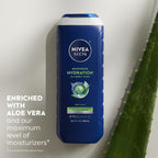 Buy now NIVEA MEN Maximum Hydration Body Wash for Dry Skin, Aloe Vera Enriched, 3-in-1 Moisturizing Body Wash, Face and Hair, Paraben Free, Vegan Formula, 16.9 Fl Oz Bottle, Pack of 3 at indiglob india