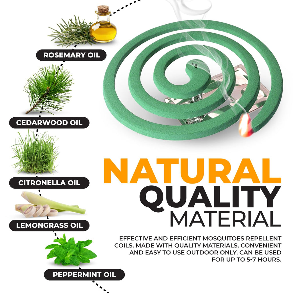 Mosquito Repellent Coils - Outdoor Use Reaches Up to 10 feet - Each Burns for 5-7 Hours (20 coils & 8 Coil Stands) for Patio Backyard