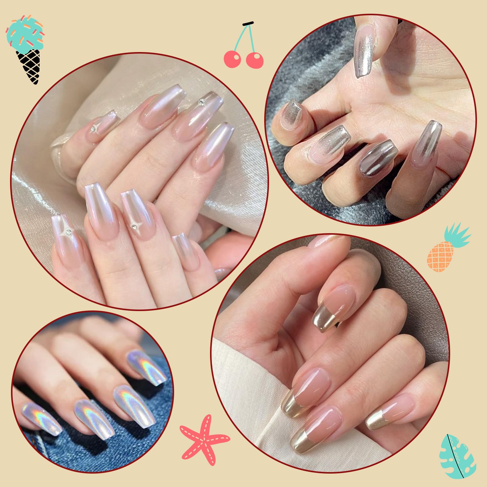 16 Jars Chrome Nail Powder Nail Art Fimo 1g/Jar White Pearl | Mirror Effect Silver Metallic Holographic Dip Nail Powder For Resin Craft Decoration Iridescent Aurora Mermaid Pigment