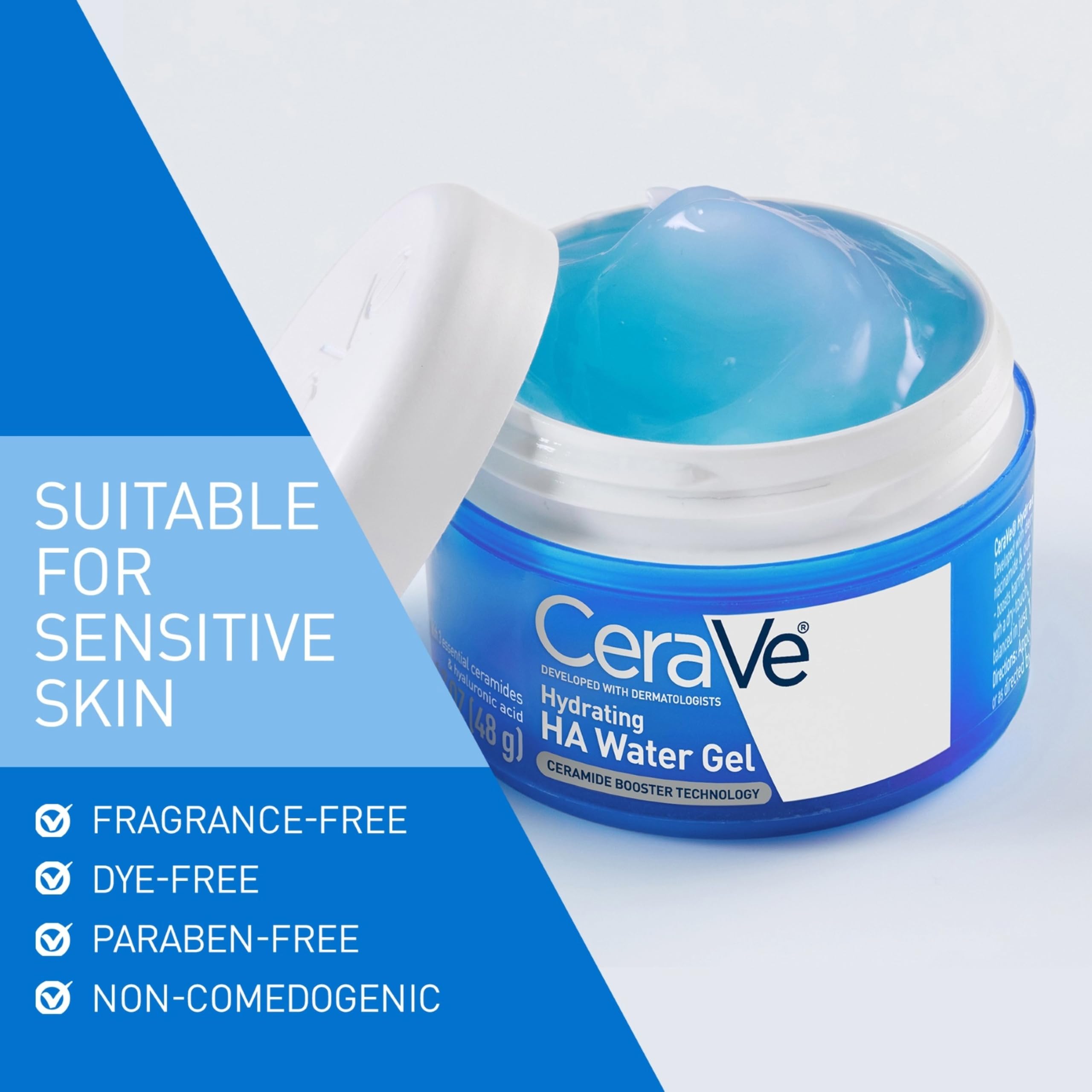 CeraVe Hydrating Hyaluronic Acid Water Gel Moisturizer for Face, 17oz | Lightweight Water Gel with Ceramides, Niacinamide and Hyaluronic Acid For Plumping Hydration, Safe For Sensitive Skin