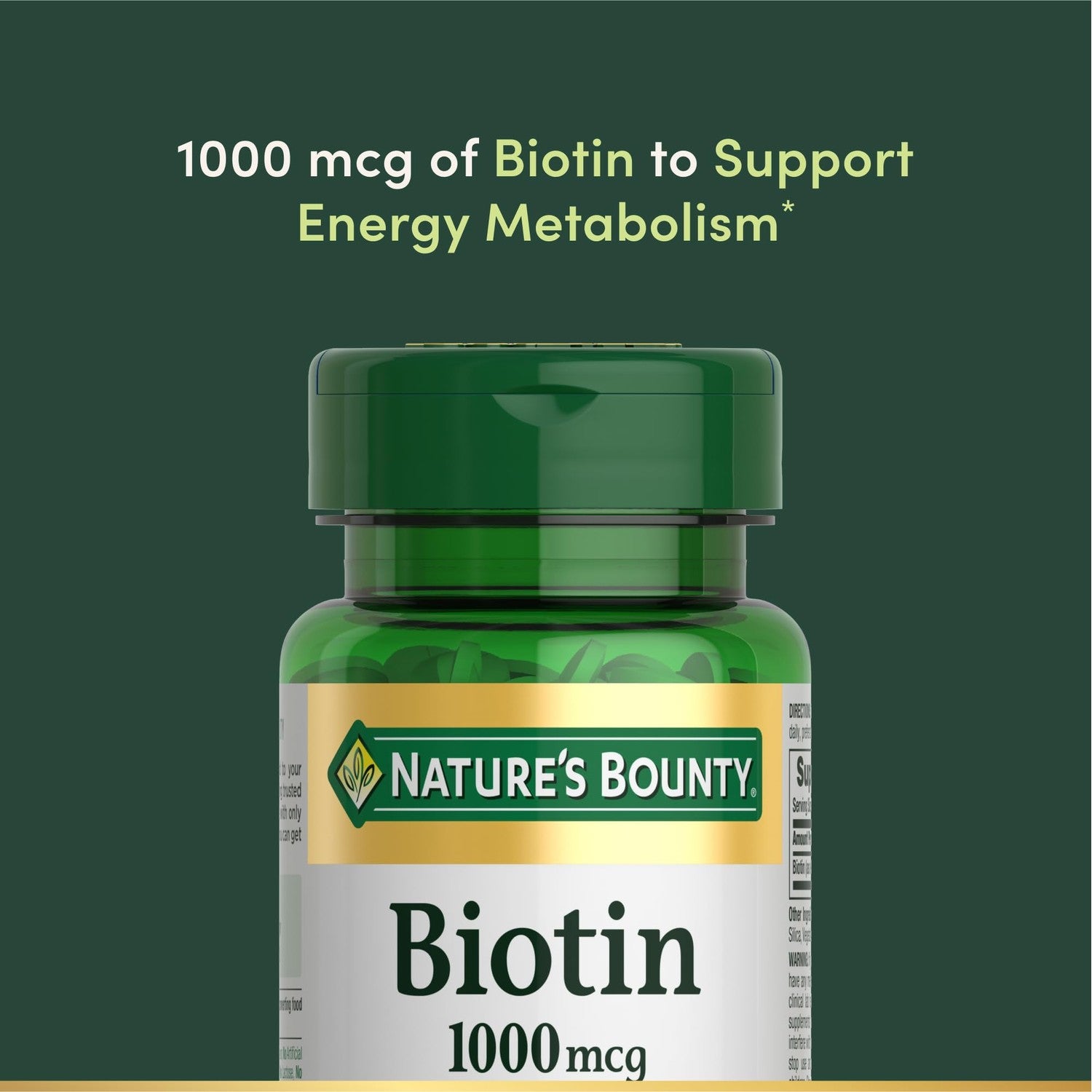 Nature's Bounty Biotin, 1000 mcg, 100 Tablets | Supports Metabolism for Energy and Healthy Hair, Skin, and Nails