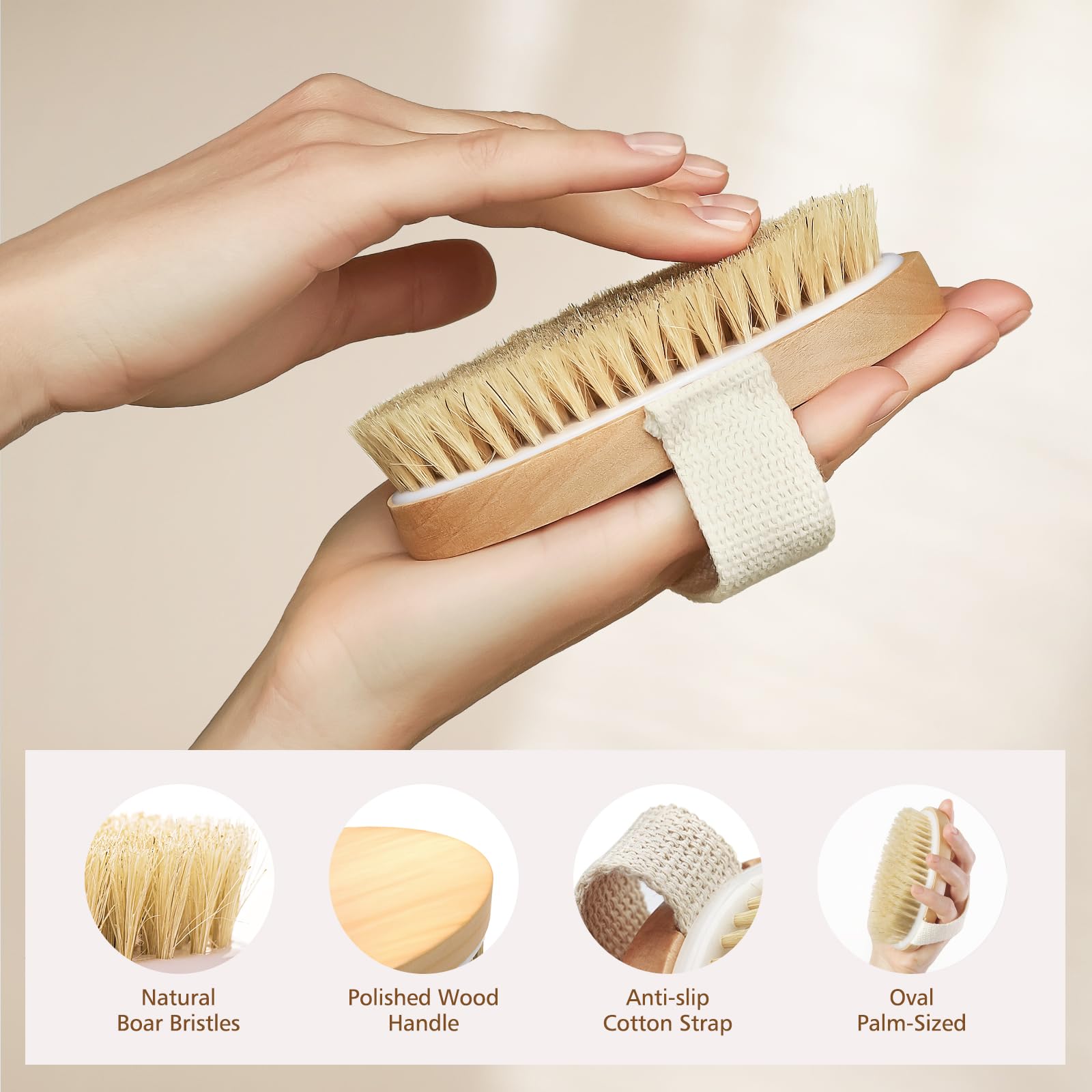 POPCHOSE Dry Brushing Body Brush, Natural Boar Bristle Exfoliating Brush | Body Scrub for Smoother Skin: Supports Cellulite Treatment, Lymphatic Drainage and Blood Circulation Improvement