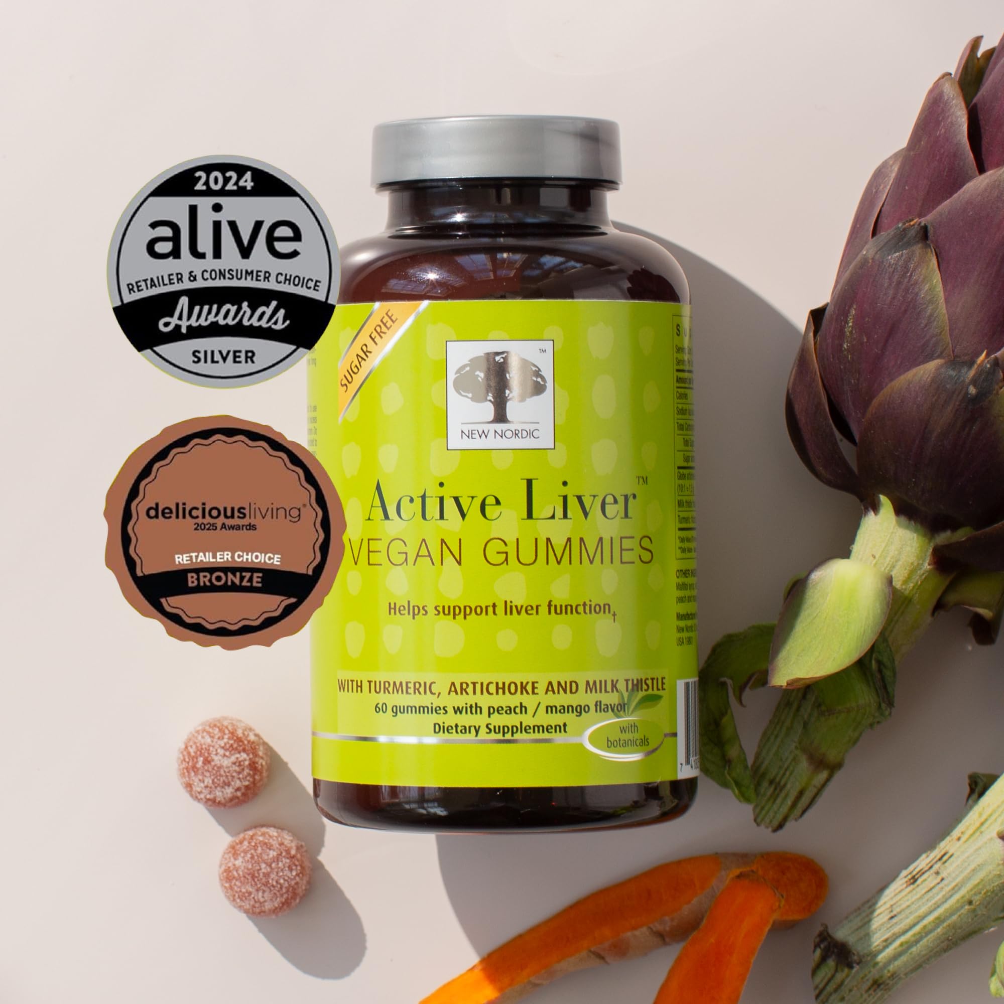 NEW Nordic Active Liver Support Gummies Supplement 180-Day Supply (3 Pack) | Sugar-free botanical gummies made with milk thistle extract and globe artichoke for daily routine integration