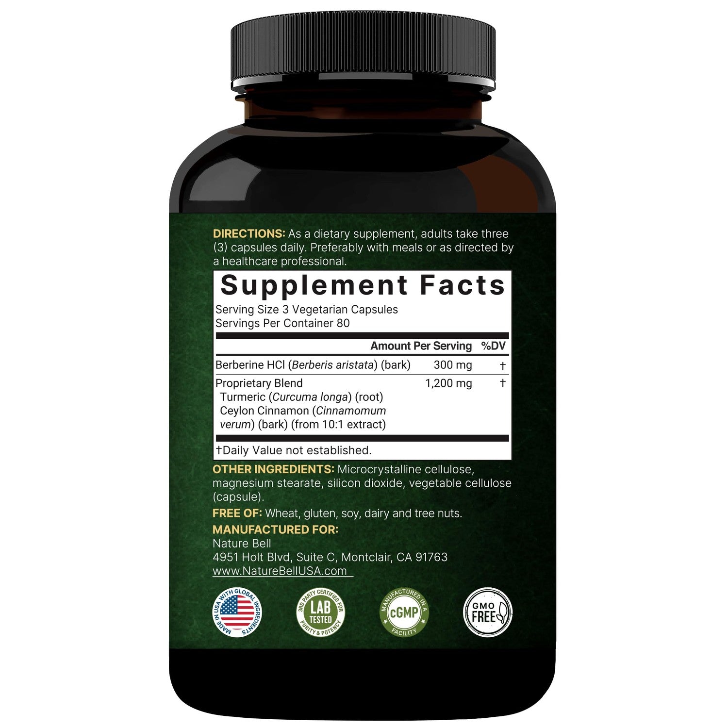 NatureBell Berberine Supplement 1,500mg with Ceylon Cinnamon & Turmeric Root, 240 Veggie Capsules | 97% Pure Berberine HCL | Supports Balanced Sugar Levels & Heart Health | Vegan, Non-GMO