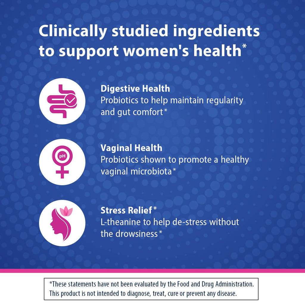 Florastor Probiotics for Women, Digest and De-Stress, 30 Capsules | Digestive Health and Vaginal Probiotic with L-Theanine for Mind and Body Wellness