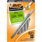 Buy now BIC Round Stic Xtra Life Ballpoint Pen, Ultra Long Lasting and Consistent Ink Flow, 60-Count in Black Ink at indiglob india
