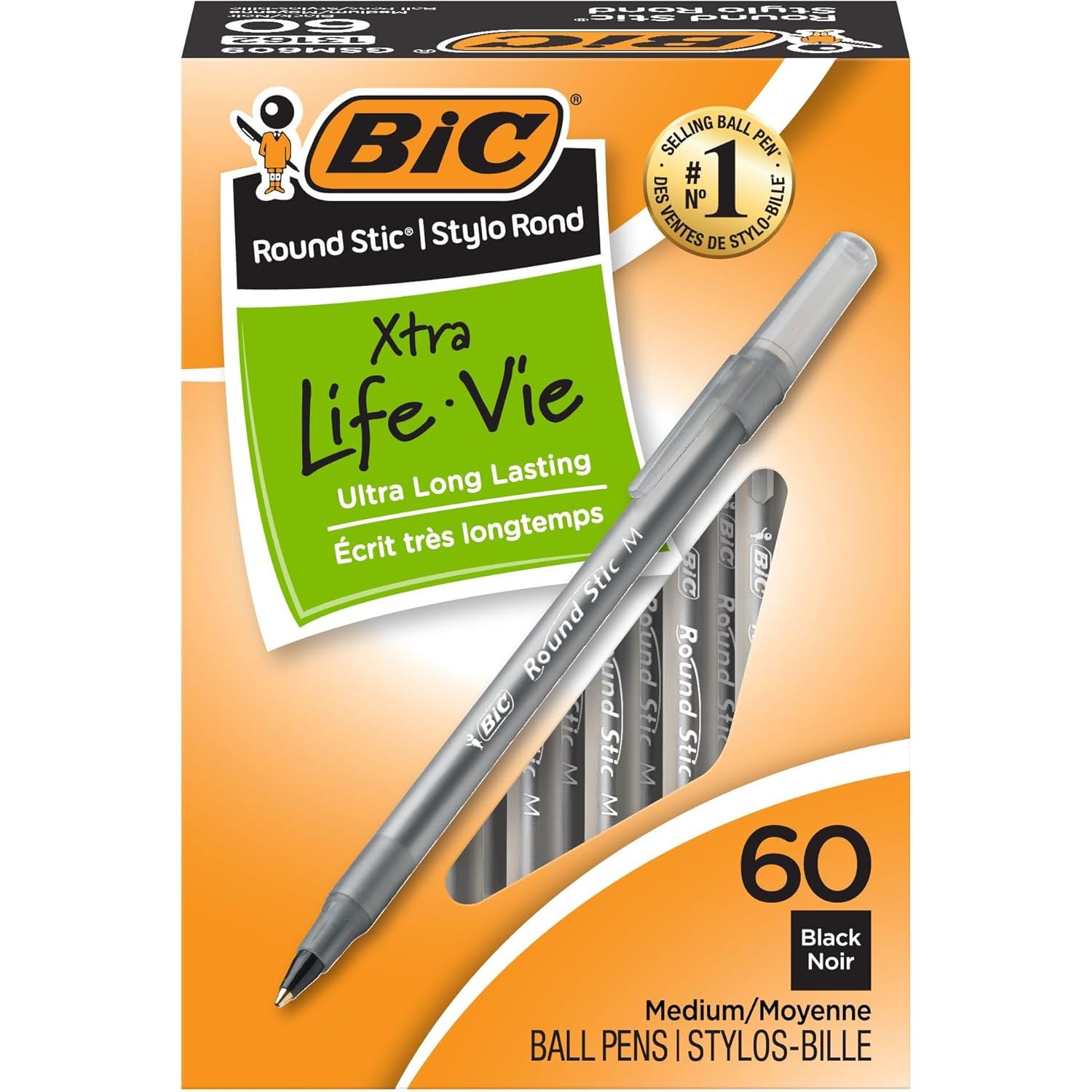 Buy now BIC Round Stic Xtra Life Ballpoint Pen, Ultra Long Lasting and Consistent Ink Flow, 60-Count in Black Ink 60 Count (Pack of 1) Black at indiglob india
