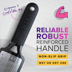 NYK1 RUSTPROOF Foot File Callus Remover for Feet with Catcher | XL Size | MegaFile Hard Skin Remover Foot Scraper for Wet and Dry Use - Non-Slip Textured Grip for Smooth, Soft & Callus-Free Feet