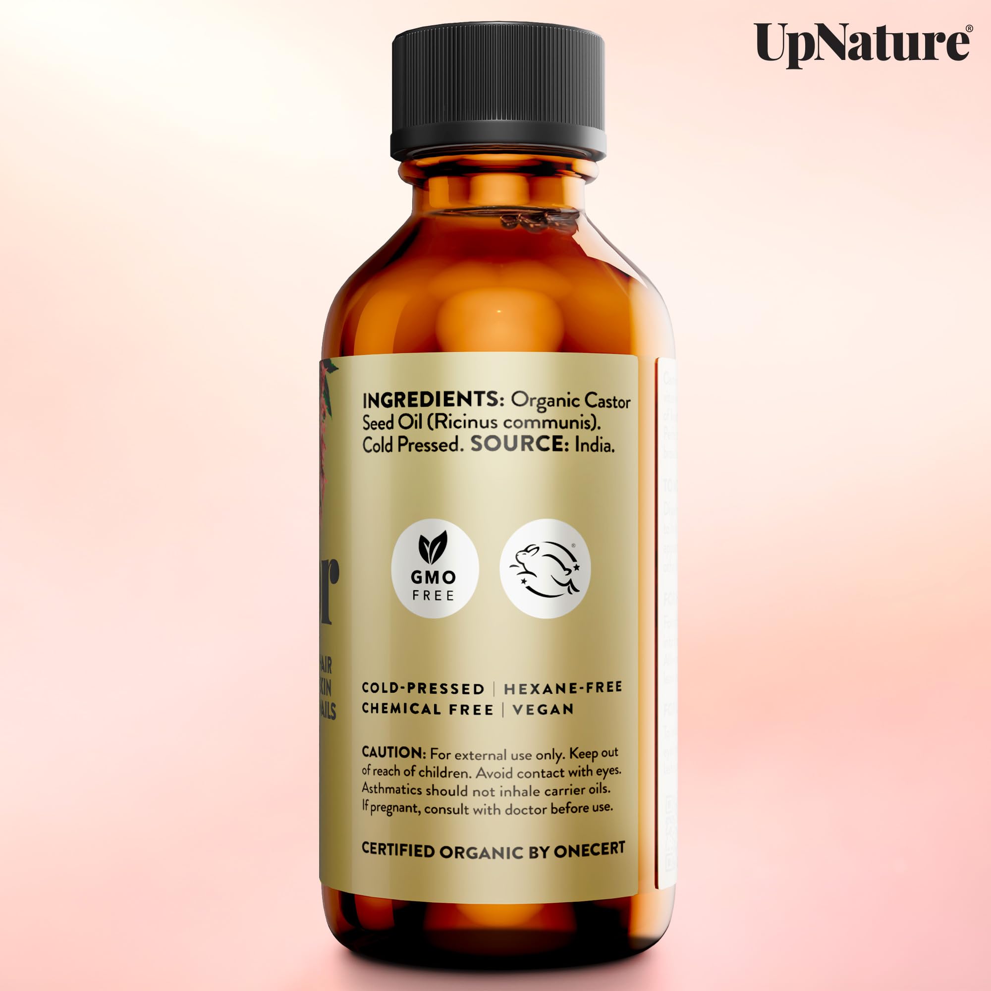 UpNature Castor Oil Eyelash & Eyebrow Growth Serum, USDA Organic, 2oz | Includes mascara wand & brow brush applicators - pure cold-pressed castor oil for lashes, eyebrows & hair growth