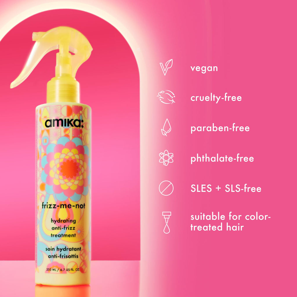 amika frizz-me-not hydrating anti-frizz treatment | lightweight hydrating spray for medium to thick coarse hair types 2a-4c, humidity + heat protection, smooth frizz for up to 3 days