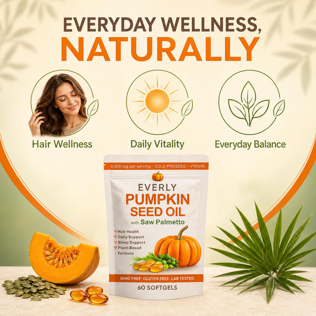 Everly Pumpkin Seed Oil with Saw Palmetto, Cold-Pressed Virgin 60 Softgels