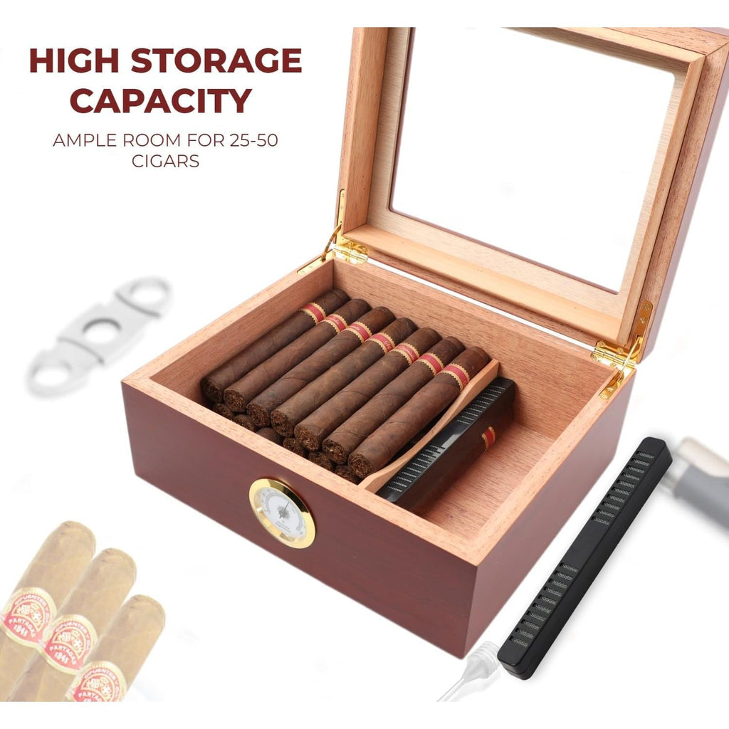 Buy now Premium Cigar Humidor for 25-50 Cigars - Elegant Humidor humidor with Hygrometer and Humidifier - Cedar Lined Cigar Box for Optimal Humidity Control (Analog) at indiglob india