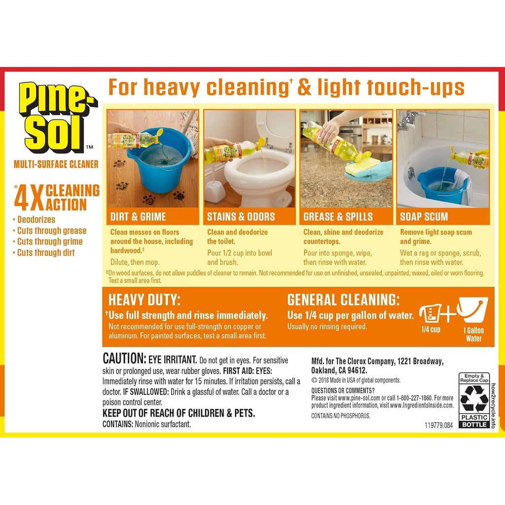 Pine-Sol Multi-Surface Cleaner, Floor Cleaner, Lemon, 96 Fluid Ounces