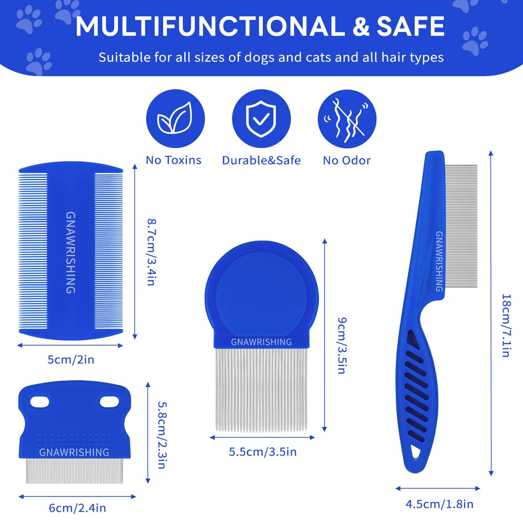 4-Pack Flea Comb for Dogs & Cats Stainless Steel Pet Grooming Comb Set
