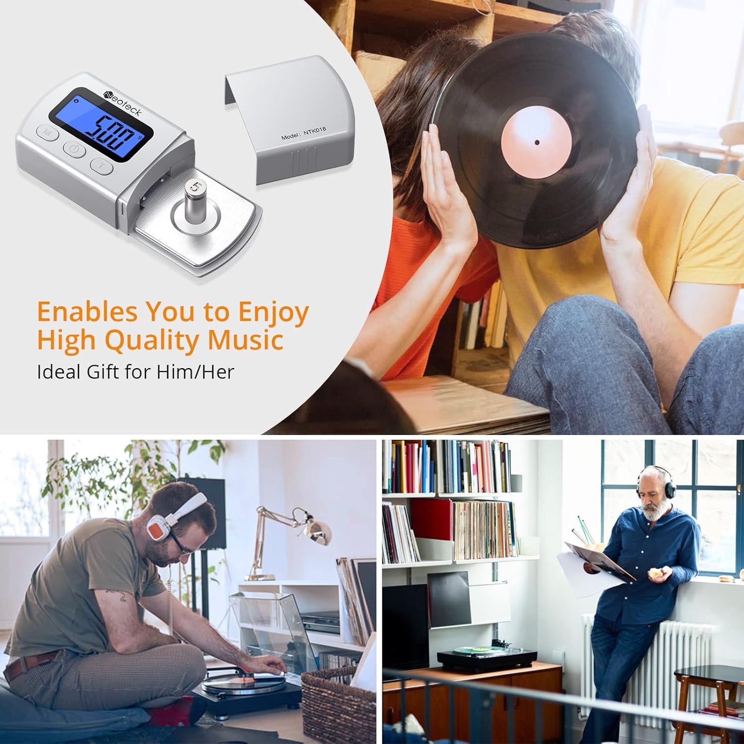 Buy now Neoteck Digital Turntable Stylus Force Gauge 0.01g/5.00g with Blue LCD Backlight Turntable Stylus Pressure Gauge with 5g Weight & Leather Case Accurate Tracking for Tonearm Phono Cartridge-Silver at indiglob india