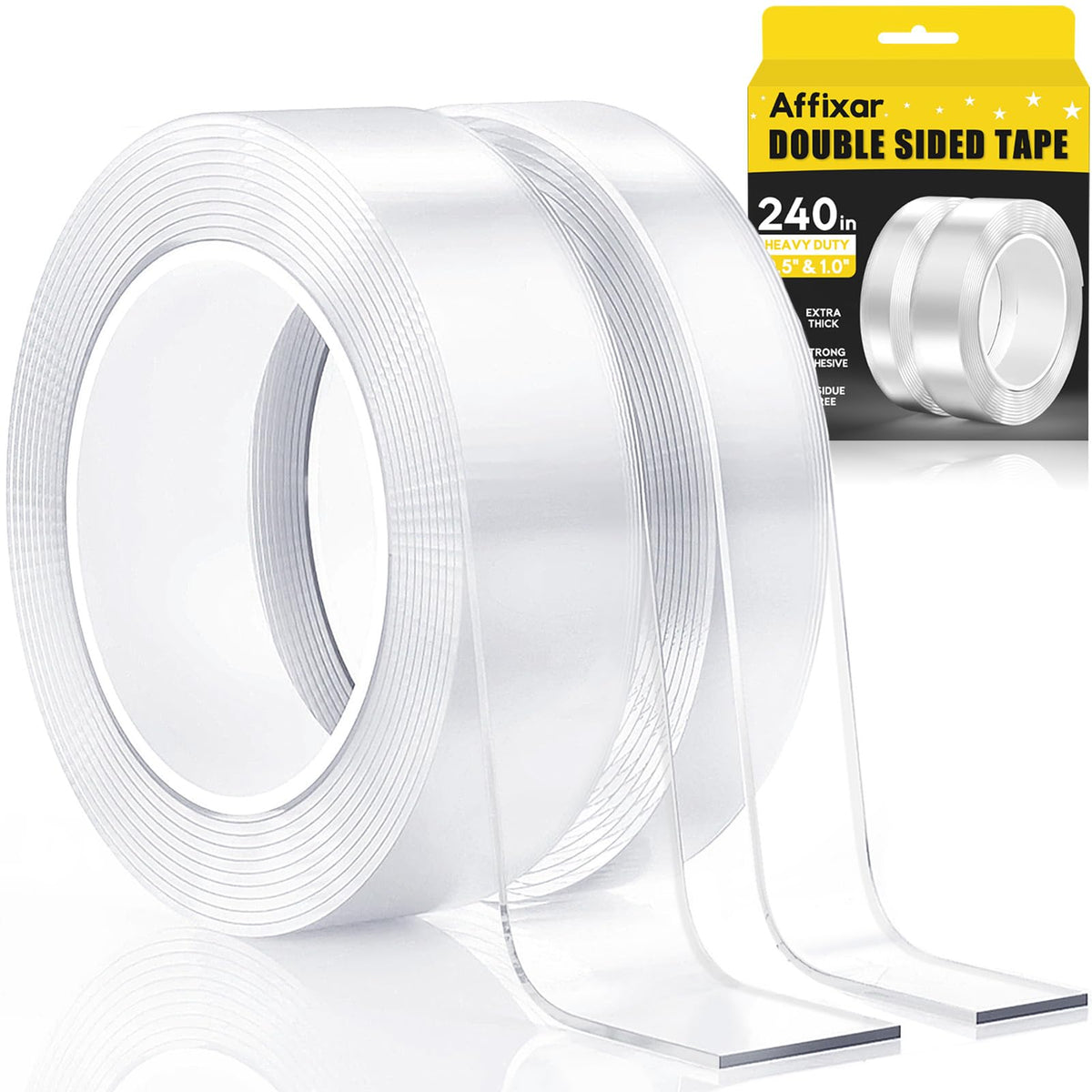 Double Sided Tape Heavy Duty 240", Extra Strong Waterproof Removable Nano Mounting Tape for Posters, Rugs, Picture Hanging, Wall Decor, Office & Outdoor Use Binding Tape